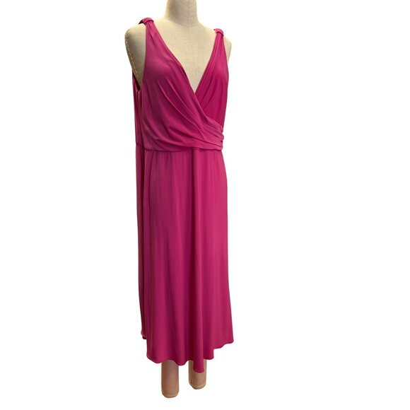 T Tahari Pink Fuchsia Sleeveless V-Neck Midi Dress Size XL Polyester Elastane Co - Picture 5 of 8